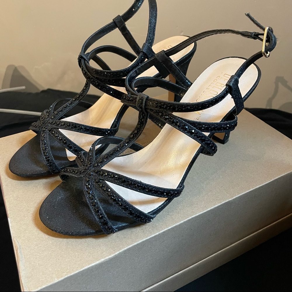 Black rhinestoned heels